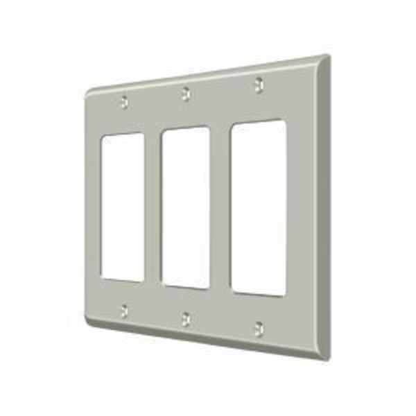 Triple Rocker Switch Plate, Number of Gangs: 3 Solid Brass, Brushed Nickel Finish