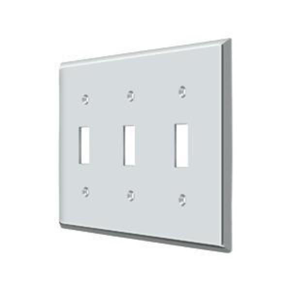 Triple Standard Switch Plate, Number of Gangs: 3 Solid Brass, Polished Chrome Plated Finish