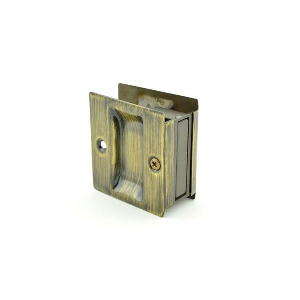 Passage Pocket Door Lock Square Cutout Antique Brass