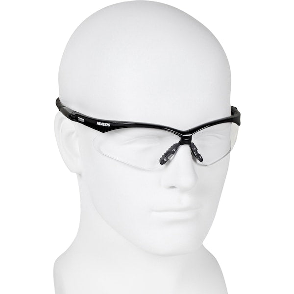 V30 Nemesis Safety Glasses, Anti-Fog, Scratch-Resistant, Wraparound, Black Half-Frame, Clear Lens