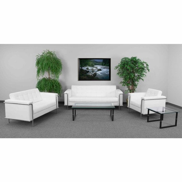 White LeatherSoft Double Stitch Detail Loveseat