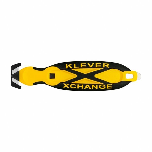 Safety Cutter, 6 1/2 in Length, Oval Handle, Rubberized Grip, Steel Blade, Yellow/Black