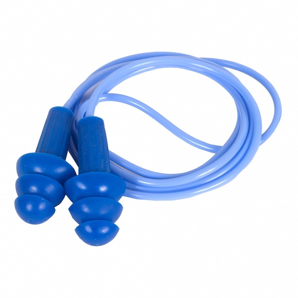 H2O Reusable Corded Ear Plugs, Metal Detectable, Flanged Shape, NRR 26 dB, M, Blue, 100 Pairs