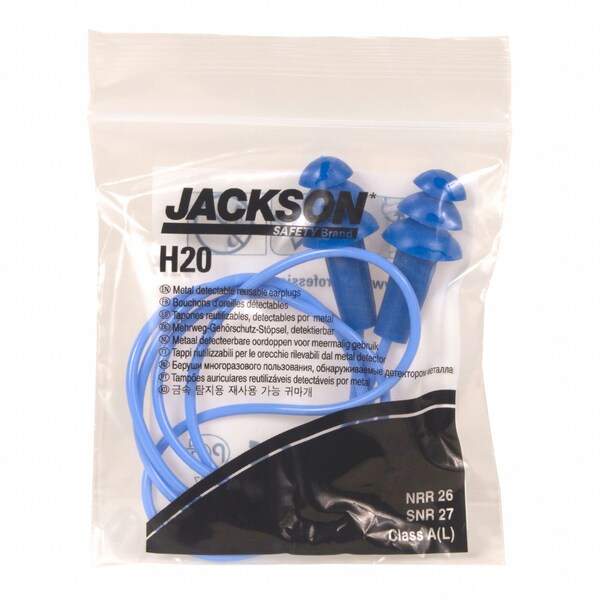 H2O Reusable Corded Ear Plugs, Metal Detectable, Flanged Shape, NRR 26 dB, M, Blue, 100 Pairs