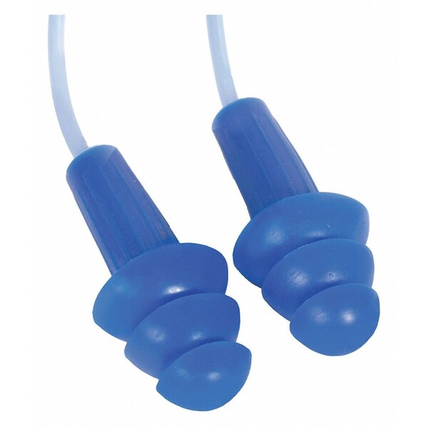 H2O Reusable Corded Ear Plugs, Metal Detectable, Flanged Shape, NRR 26 dB, M, Blue, 100 Pairs