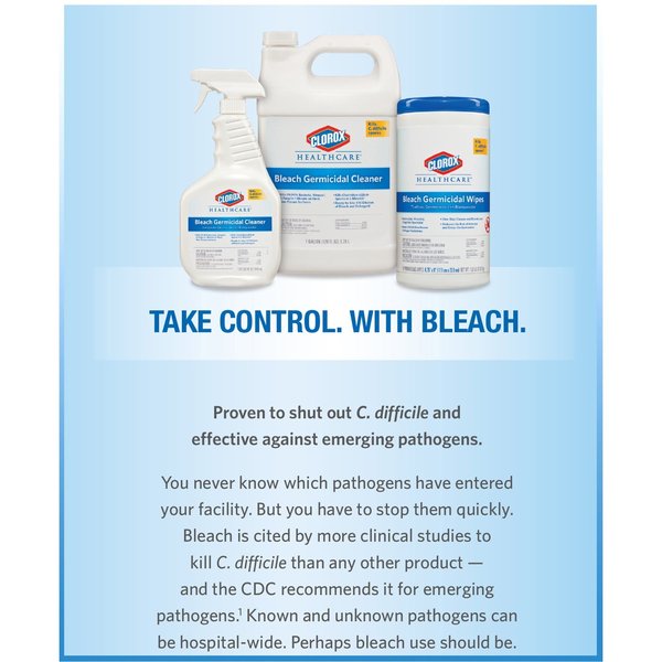 Germicidal Disinfecting Wipes, White, Bucket, Hard, Non Porous Surfaces, 2 PK, 110 Wipes, Bleach