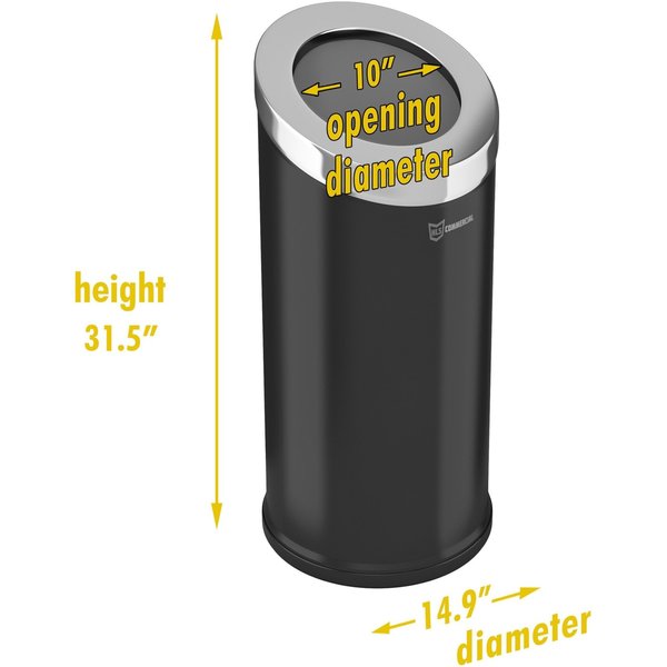 15 gal Round Trash Can, Silver, Stainless Steel