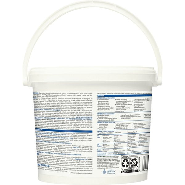 Disinfecting Wipes, White, Bucket, Healthcare Surfaces, 185 Wipes, 11 in x 12 in, Cherry Almond