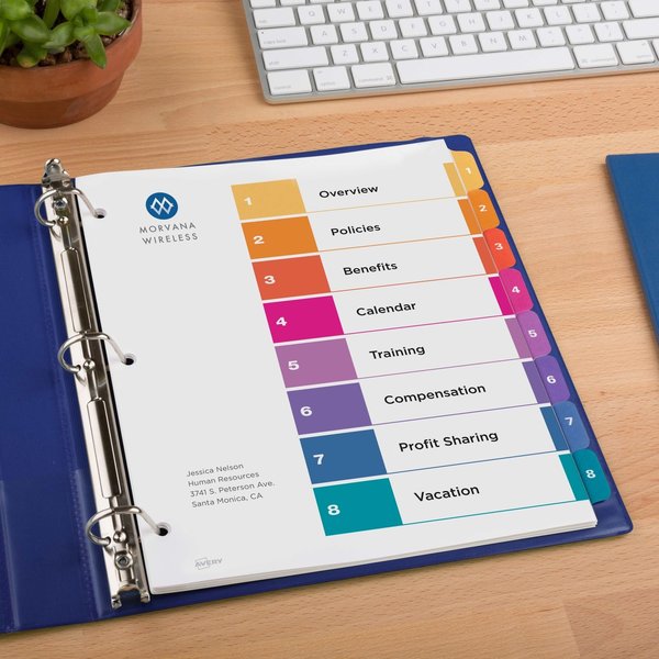 AveryÂ® Ready IndexÂ® Table of Contents Dividers 11133, 8-Tab Set
