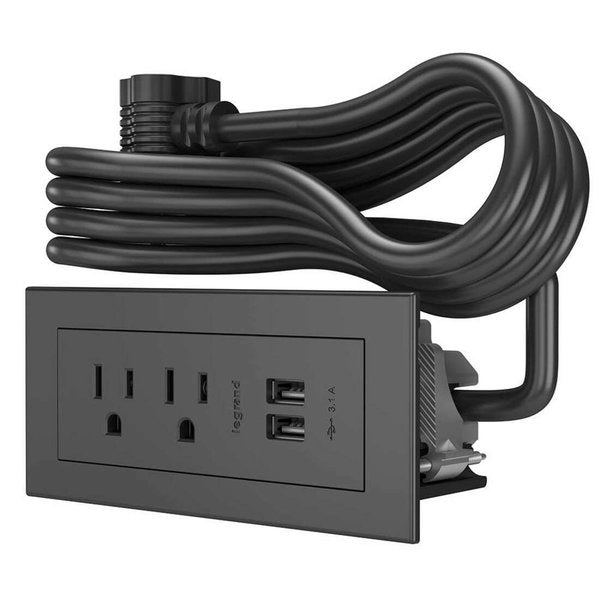 Power Unit, Black, 2 Outlet, 2 USB