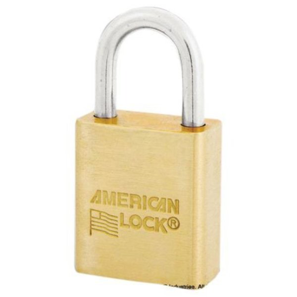 Padlock, Keyed Different, Standard Shackle, Rectangular Brass Body, Brass Shackle, 3/4 in W