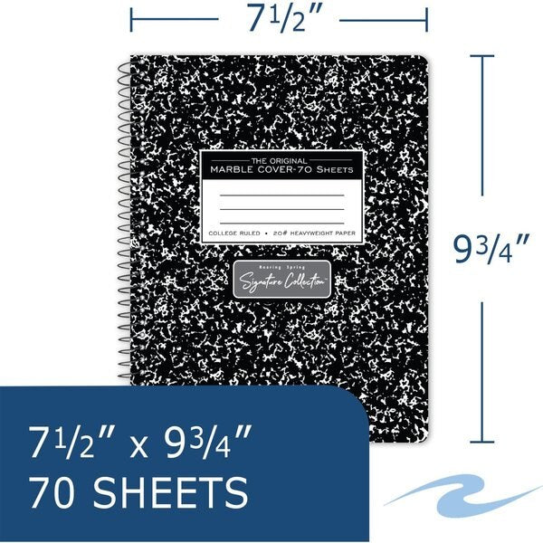 Case of Signature Black Marble Comp Notebooks, WB Spiral, 70 sht Premium 20# Paper, 9.75