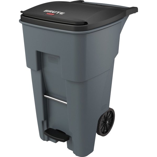 65 gal Rectangular Trash Can, Gray, 25 1/4 in Dia, Step-On, HDPE/MDPE