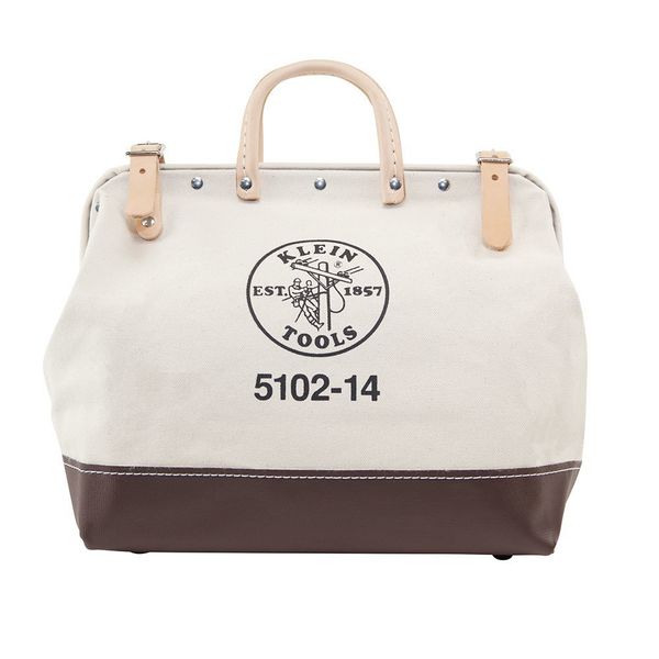 Wide-Mouth Tool Bag, #8 Natural Canvas, 1 Pockets, Maroon/Tan