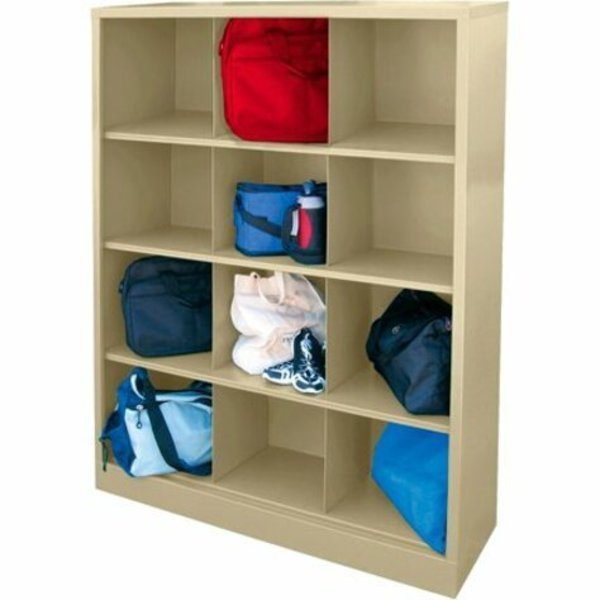 Wood Cubbie Cabinet, 18 in D x 66 in H x 46 in W, 4 Shelves, Putty