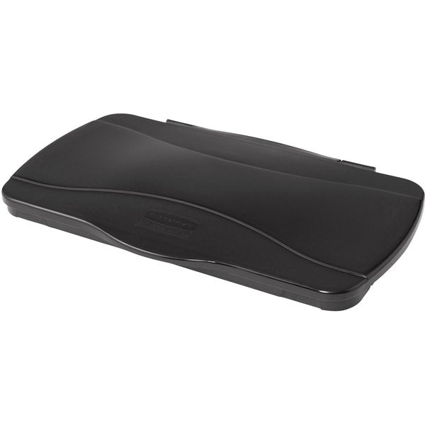 23 gal Flat Trash Can Lid, 13 1/2 in W/Dia, Black, metal, 0 Openings