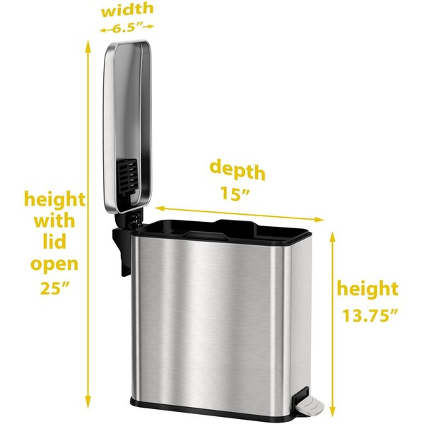 3 gal Trash Can, Silver, Stainless Steel