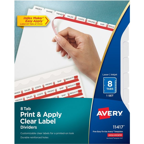 AveryÂ® Index MakerÂ® Clear Label Dividers 11417, 8-Tab Set, White