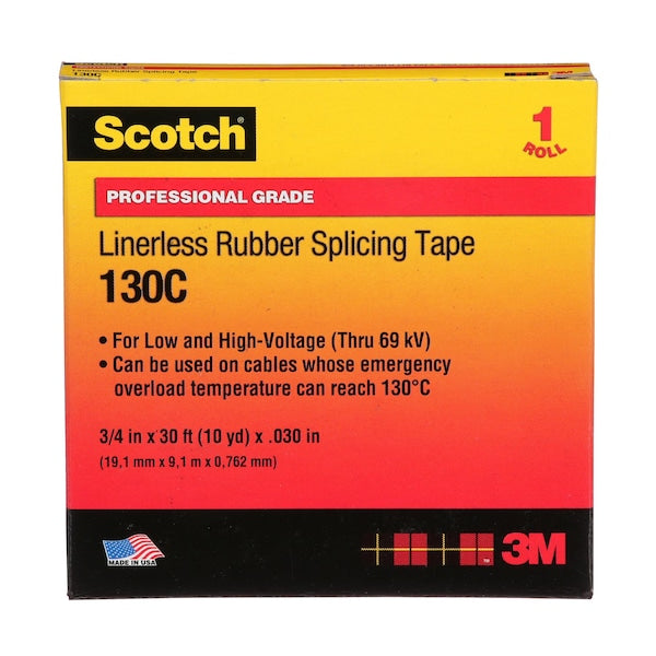 Rubber Splicing Tape, 130C, Scotch, 3/4 in W x 30 ft L, 30 mil thick, Black, 1 Pack