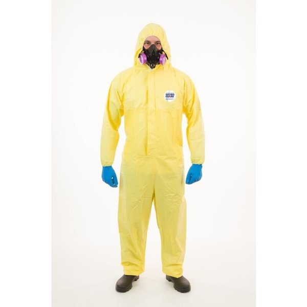 Hooded Chemical Resistant Coveralls, Yellow, Zipper