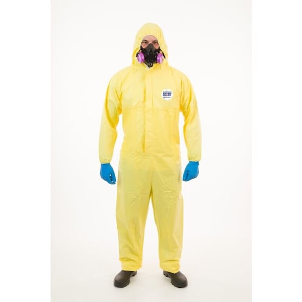 Hooded Chemical Resistant Coveralls, Yellow, Zipper