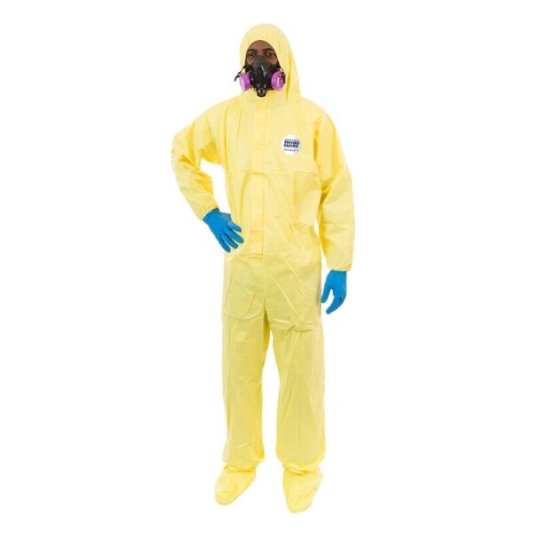 Hooded Chemical Resistant Coveralls, Yellow, Zipper