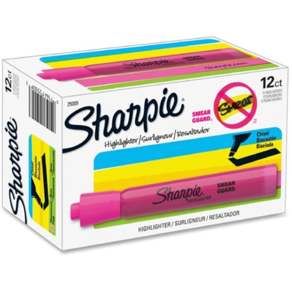 Smear Guard Highlighter, Chisel Tip Fluorescent Pink PK12