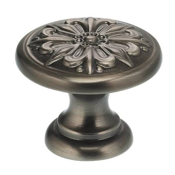 Ornate Cabinet Knob Antique Nickel 1-3/16