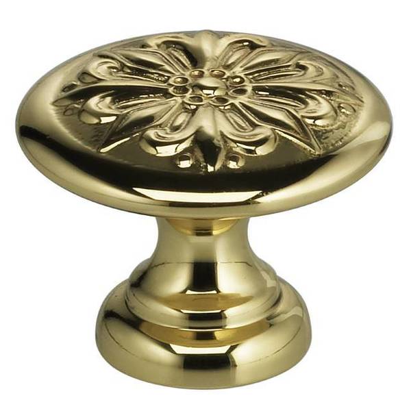 Ornate Cabinet Knob Bright Brass 1-3/16