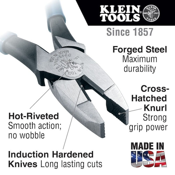 9 3/8 in Linemans Plier High Leverage, Steel
