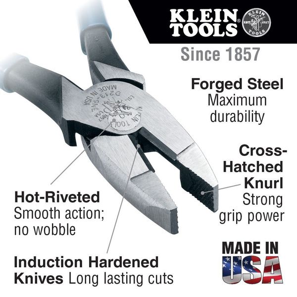 8 11/16 in 2000(TM) Linemans Plier High Leverage, Steel