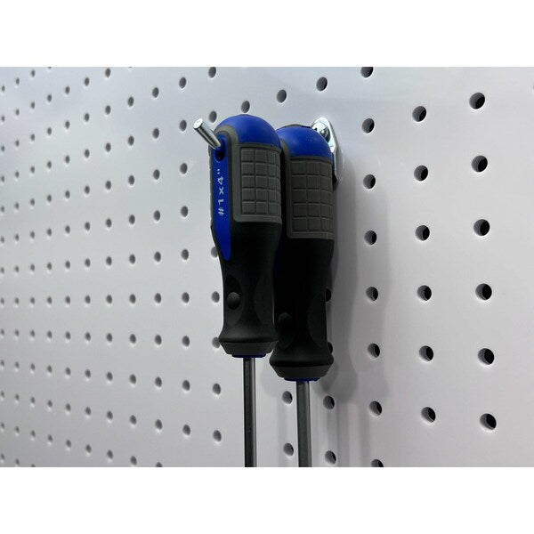 Single Rod Pegboard Hook, 2-1/2 in L, 1-1/2 in H, 3/4 in W, Circle, Steel, Silver