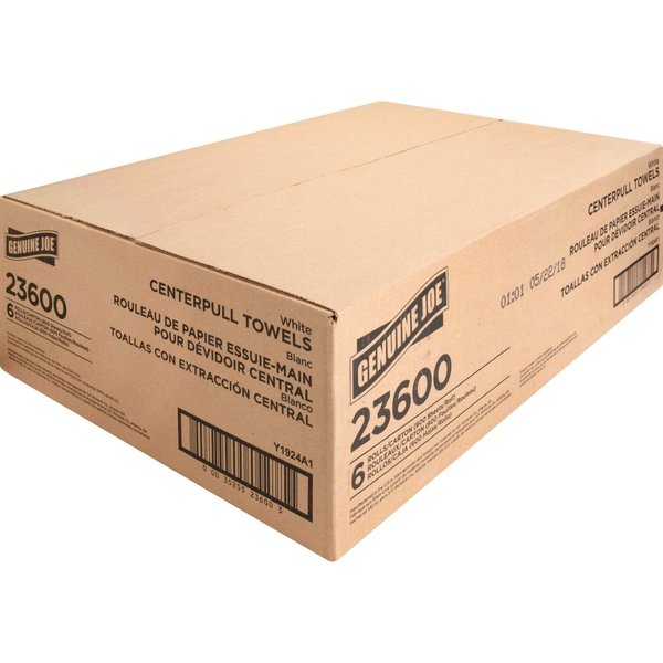 Center Pull Paper Towels, 2 Ply, 7 7/8 in x 10 in Sheet Size, 600 Sheets/Roll, White, 6 Pack