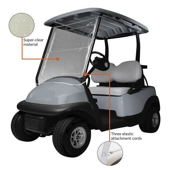 Portable Golf Cart Windshield, White/Clear