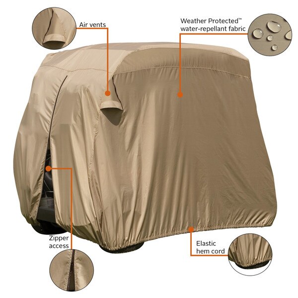 Golf Cart Cover, Short Roof, 2-Person, Tan