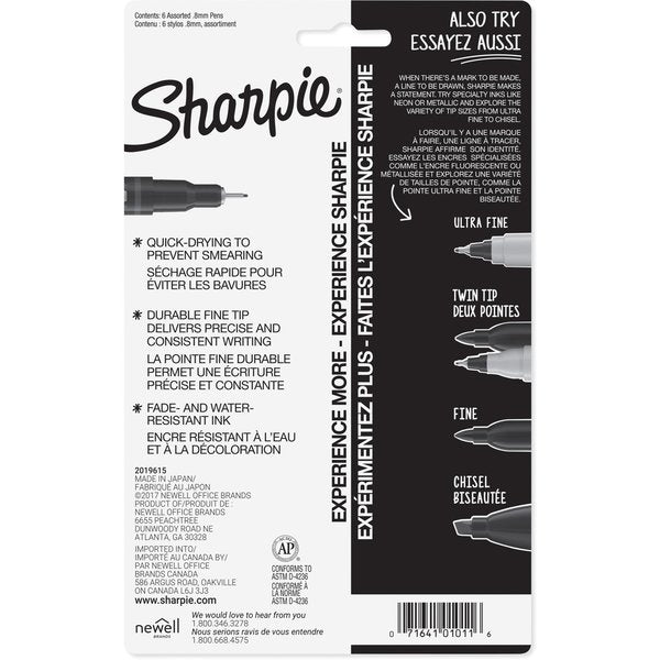 Stick Permanent Pen Set, Fine 0.5 mm, Assorted PK6