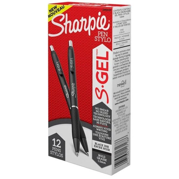 S-Gel Pen, Bold 1.0mm, Black, PK12