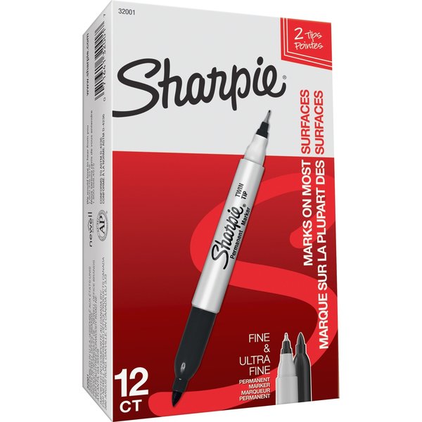 Permanent Marker Set, Fine/Ultra Fine Tip Black PK12