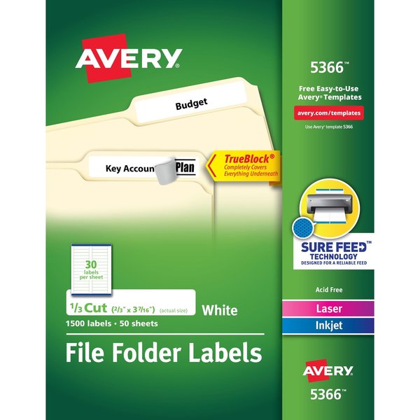 TrueBlock File Folder Labels, 2/, PK1500