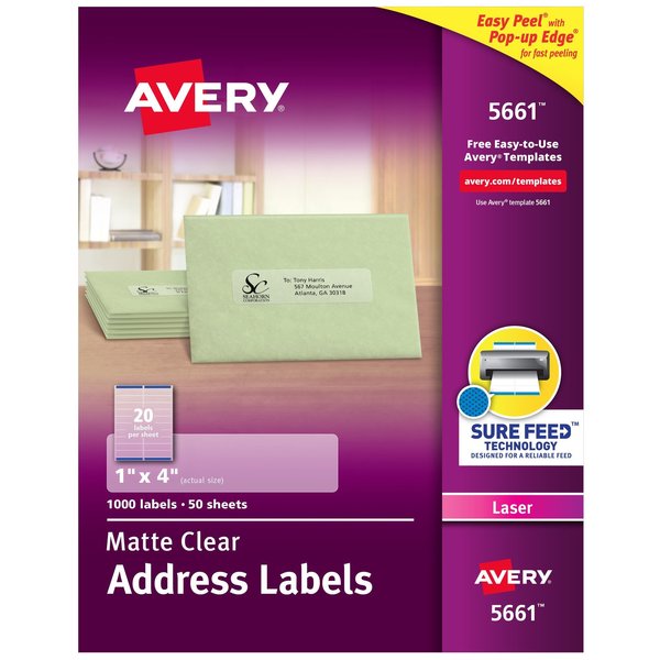Matte Clear Address Labels, Sure, PK1000