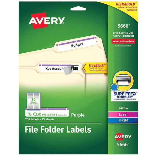TrueBlock File Folder Labels, 2/3, PK750