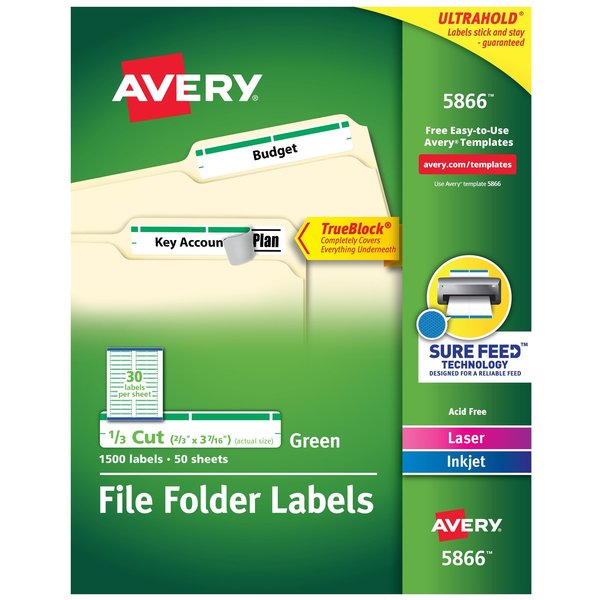 TrueBlock File Folder Labels, Su, PK1500