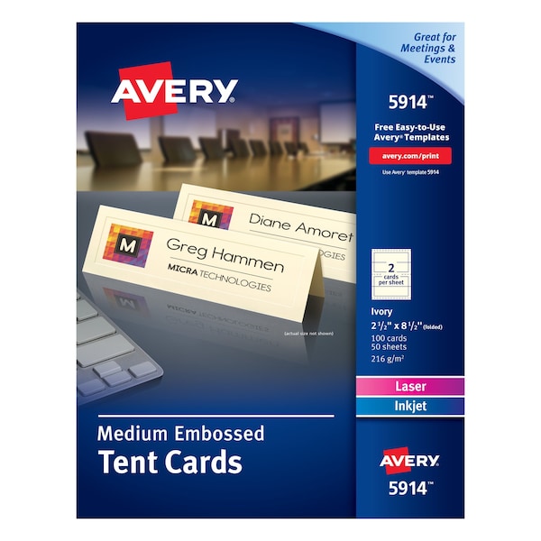Medium Tent Cards, Embossed Ivory, PK100
