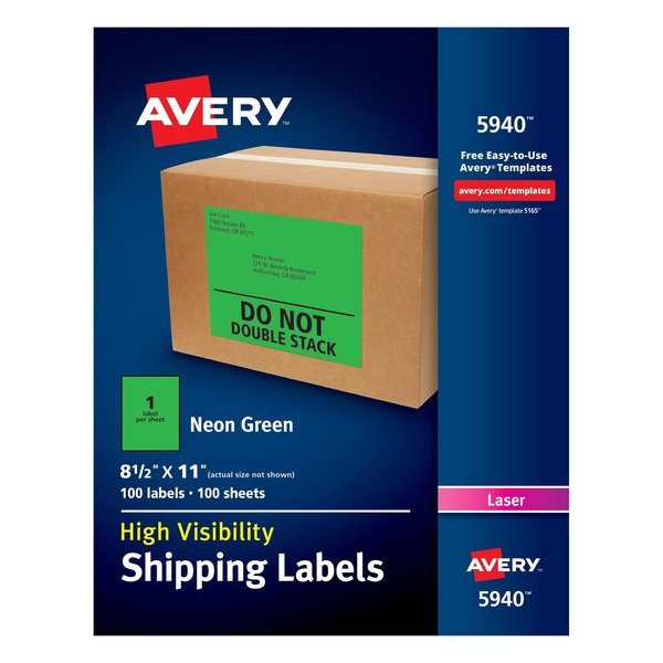 Neon Shipping Labels, Laser, 8-1/2
