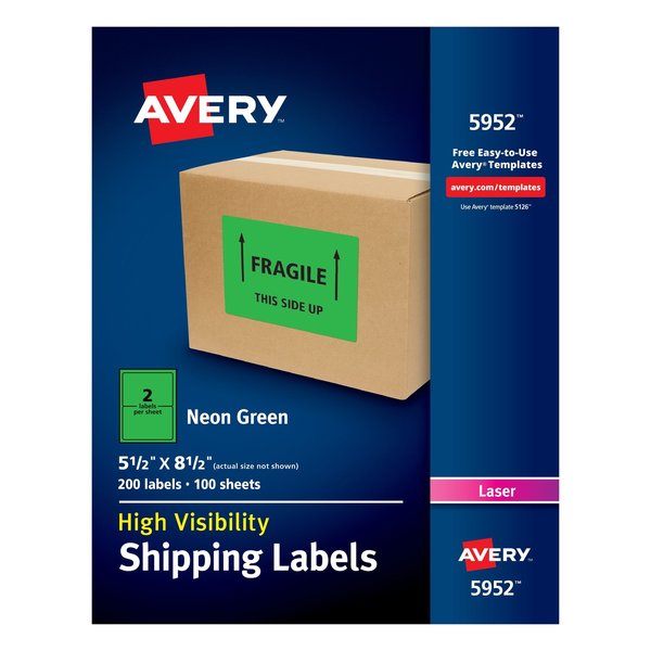 Neon Shipping Labels, Laser, 5-1/2