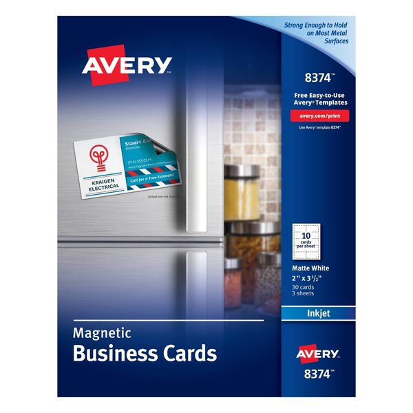 Magnetic Business Cards, Inkjet, Whi, PK30