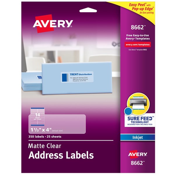 Matte Clear Address Labels, Sure, PK350