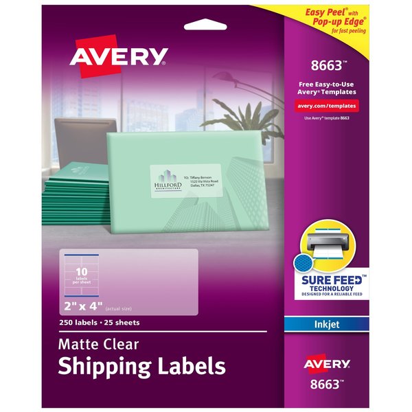 Matte Clear Shipping Labels, Sure, PK250
