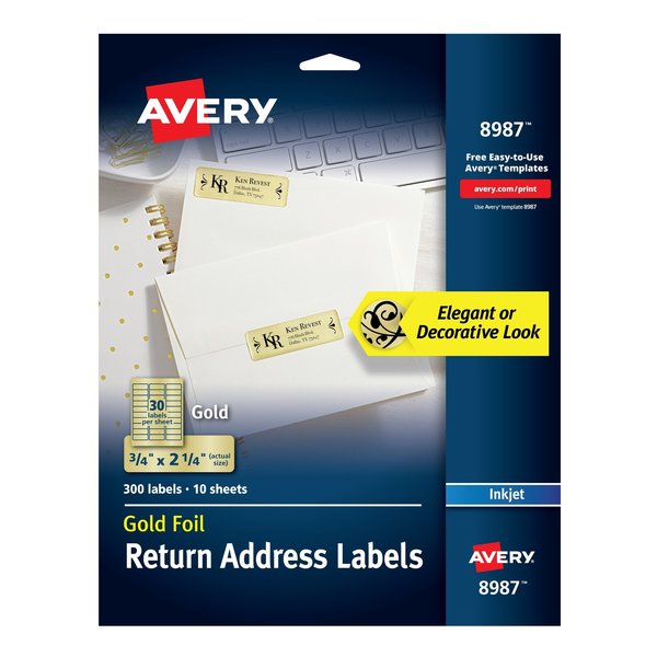 Foil Mailing Labels, Gold, 3/4