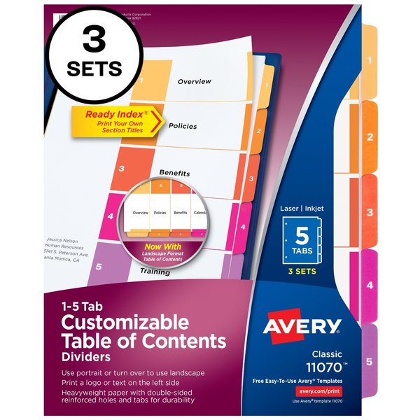 Ready Index 5 Tab Binder Dividers, PK3